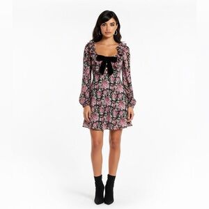 Alessandra Rich Floral Long Sleeve Silk Dress